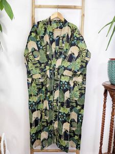 Pur coton indien bloc imprimé Jaipur Robe Floral été Kimono noir vert paon plage couverture confortable naturel lavable - Product Image 3