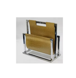 ราคาถูกและราคาที่ดีที่สุดสไตล์ใหม่โลหะสีทองชั้นวางนิตยสารหนัง PU ทําด้วยมือบ้านตารางผู้ถือนิตยสารชั้นวางสําหรับขาย - Product Image 4