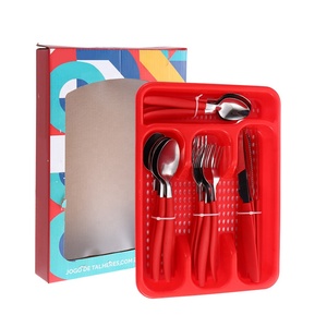 <span class=keywords><strong>Juego</strong></span> <span class=keywords><strong>de</strong></span> <span class=keywords><strong>Cubiertos</strong></span> Brasil Basic con Mango Rojo, Diseño Económico, 24 Piezas, con Bandeja <span class=keywords><strong>de</strong></span> Plástico y Caja <span class=keywords><strong>de</strong></span> Color - Product Image 1