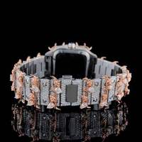 Montre-bracelet de luxe pour homme en acier inoxydable carré, cadran rouge, entièrement sertie de diamants en moissanite, mouvement à quartz, aiguilles