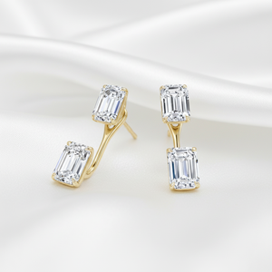 2 boucles d'oreilles en moissanite taille émeraude pour femmes, bijoux fins en argent 925, tendance, pour les fêtes, amovibles, style diamant - Product Image 5