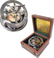 Boussole solaire vintage rétro steampunk en laiton massif, finition marine, avec boîte en bois dur poli, artisanat Calvin fait main, pour usage extérieur, avec aiguille