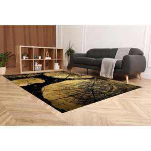 Alfombras con Diseño de Madera Dorada Agrietada, Alfombra Negra, Alfombra Dorada, Alfombra Estampada, Alfombra Goblen - Product Image 2