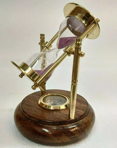 Gran descuento, temporizador de arena de latón, reloj de arena con brújula náutica giratoria, Base de madera marina, por exportadores de India - Product Image 4
