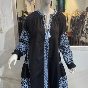 High Quality <b>Bridesmaid</b> Cotton Clothing Cross Embroidery <b>Dress</b> Balloon Long Sleeve Fancy Explosive <b>Dress</b> Women Ukrainian <b>Dress</b> - Product Image 1