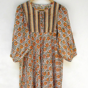 Indian Fusion Ikat Nonwoven Transpirable Vintage Hasta la rodilla Ropa de playa Botón de bolsillo Vestido de verano - Product Image 1