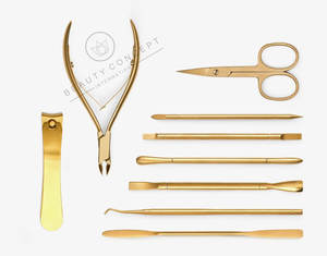 Pro Advanced Nail Tools Kit Pinces à cuticules dorées Manucure professionnelle Utiliser des poussoirs à cuticules et des ciseaux pour ongles - Product Image 2