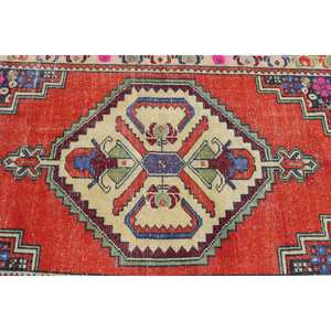 Tapis en laine patchwork rouge vintage du sud-ouest 3,6x5,9 pieds, écologique avec envers en latex - Product Image 5