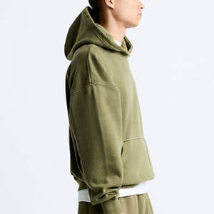 Sweat à capuche surdimensionné uni sans ficelle hiver coton polaire Style goutte épaule pull kangourou poche sweats à capuche - Product Image 4