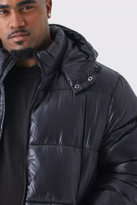 Veste bouffante à capuche haute brillance personnalisée grande taille de haute qualité en noir vestes coupe-vent chaudes d'hiver à bulles pour hommes avec poches - Product Image 4