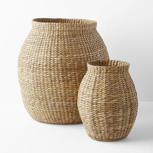 กระถางดอกไม้จากหญ้าทะเลทันสมัย ข้อเสนอสุดคุ้ม แจกันดอกไม้จากหญ้าทะเล กระถางฟางสานด้วยมือ - Product Image 4