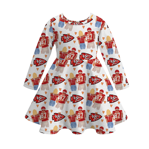 Baby Kids Girl Winter Spring Football Game Soft Bamboo Saints 49ers Steelers Twirl Dress su misura abbigliamento per bambini - Product Image 3