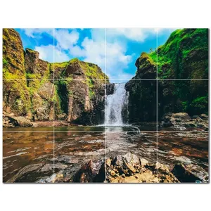 24 \ "X 18 \" Azulejo de cerámica Mural de pared PT501144 Diseño de cascadas con 12 6x6 Azulejos para decoración del hogar - Product Image 1