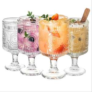 Романтические винтажные бокалы-кубки ручной работы из выдувного стекла, 7 унций, очаровательные декоративные стеклянные чашки с рельефным цветочным узором - Product Image 1