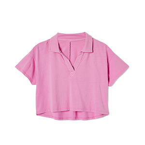 Camisa recortada de manga corta antiarrugas con estampado de algodón 100% personalizado para mujer, Top informal de verano con cuello abotonado - Product Image 4