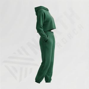 Conjunto de Sudadera Corta con Capucha y Pantalones Deportivos para Mujer, Dos Piezas, Estilo Informal, Hombros Caídos, Ropa Deportiva Informal - Product Image 3