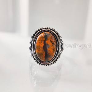 Anillo de Plata de Ley 925 para Mujer con Gema de Jaspe Abeja Natural, Estilo Bohemio, Regalo de Boda o Cumpleaños, Joyería Hecha a Mano - Product Image 1