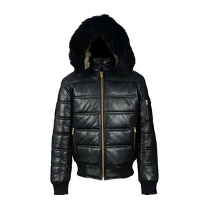 <b>Men's</b> Genuine Sheepskin V Bomber Leather Stand Collar Waterproof Handmade Autumn Moto & Biker Style <b>Safari</b> <b>Jacket</b> Plus Size - Product Image 1