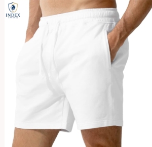 Shorts Bermuda Blancs pour Hommes INDEX APPAREL, Taille Mi-Haute, Cordon Élastique, Shorts de Sport Décontractés avec Poches, Couleur Unie, Tissu Oxford - Product Image 1