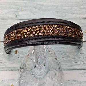 สายรัดคิ้วม้าหนังแท้สีดำงานแฮนด์เมด,สายรัดประดับหินคริสตัลหลากสี - Product Image 4