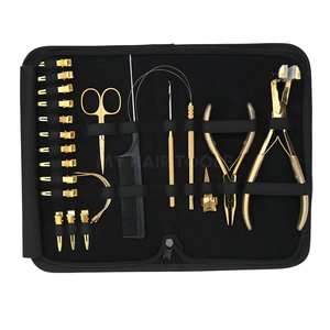 Kit professionnel d'extensions capillaires : Pince à perles à trois trous, poignée antidérapante, crochet pour extensions à bandes, outil de séparation pour mariée, peigne, ciseaux - Product Image 1