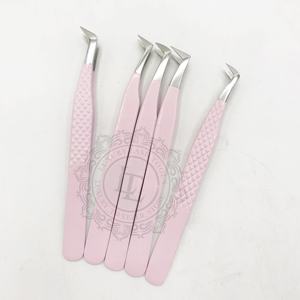 ที่คีบขนตาสแตนเลสคุณภาพสูงสำหรับเด็กสีชมพูเคลือบผงสีเงินด้ามจับธรรมดาปรับแต่งโลโก้ได้ตามต้องการ - Product Image 5