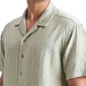 Nouvelle arrivée Chemise décontractée à manches courtes pour homme en vert clair avec col marin 100% coton popeline respirant pour l'été - Product Image 5