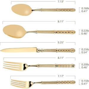 Juego de Cubiertos de Diseño Artesanal de 5 Piezas, Cubertería Dorada Brillante y Pulida, Cuchillo, Tenedor y Cuchara Plateados para Mesa de Comedor - Product Image 2