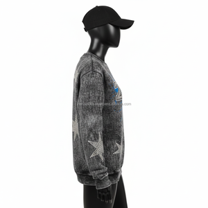 Sweat-shirt en molleton de coton lourd 320 GSM pour femmes, manches étoiles, logo imprimé en relief personnalisé, style respirant pour femmes - Product Image 3