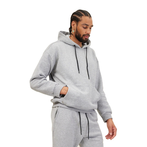 100% coton personnalisé brodé hommes poids lourd Streetwear à capuche solide hiver pull polaire uni teint 2 pièces conception de poche - Product Image 2