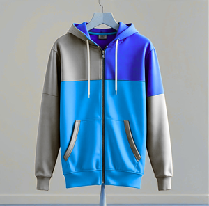Sweat-shirt à capuche pour homme, coupe classique, tricoté, décontracté, automne, violet, vert, gris, avec poches, design color block - Product Image 3