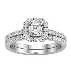 Anillo de Bodas de Lujo para Mujer, Oro Sólido de 9K, Oro Amarillo y Blanco, Corte Asscher, 1 Quilate, Color EF, Diamante Cultivado en Laboratorio, Certificado IGI - Product Image 1