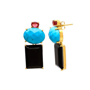 Pendiente de forma cuadrada geométrica de nueva llegada con diseño étnico de piedras preciosas de ónix turquesa y negro de Gemstone - Product Image 2