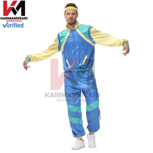 Ensemble de survêtement rétro imprimé color block années 80-90 pour femmes et hommes, tenue vintage coupe-vent, veste zippée à manches longues assortie - Product Image 3