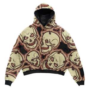 Vintage hommes en détresse Patch brodé survêtements Streetwear Flare et à capuche ensemble soleil fondu acide lavage survêtements - Product Image 5