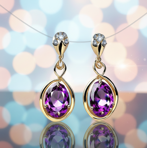 Boucles d'oreilles pendantes ovales en améthyste bleue 13×18 avec zircone cubique |   Boucles d'oreilles en argent sterling 925 plaqué or 18 carats pour mariage et cérémonie - Product Image 4