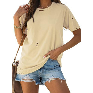 Ropa de calle de alta calidad, camiseta para mujer con estampado de agujeros rasgados, camiseta de gran tamaño, camiseta gráfica Vintage para hombres - Product Image 1