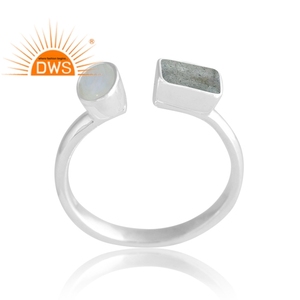 Superventas 925 Sterling Selling Natural Rainbow Moon & Labradorite Anillo de piedras preciosas Joyería personalizada para mujeres Regalo para ella - Product Image 1