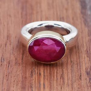 Ruby <b>Ring</b> 925 <b>Silver</b> Faceted Two Tone <b>Statement</b> Gift <b>Ring</b> - Product Image 1