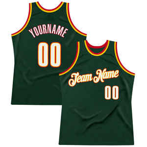 Personnalisé Vert Foncé-Rouge Jaune Authentique Throwback Basketball Jersey Ensemble En Gros 3d Brodé Lettres Laker Jersey Sportswear - Product Image 1