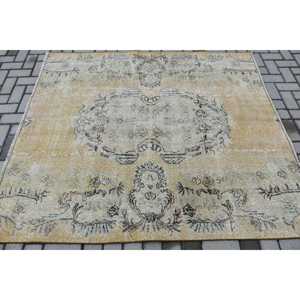 Turkish Area Rug, 5.4x6.1 ft Vintage Rug, <b>Brown</b> Camouflage <b>Wool</b> Rug - Product Image 3