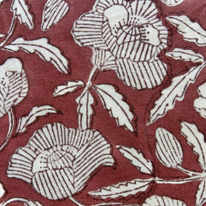 Tissu en coton imprimé à la main de couleur marron, motif élégant de vignes florales blanches - Product Image 2