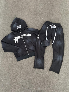 Logo personnalisé imprimé ensembles empilés survêtements ensembles pour hommes deux pièces ensembles de pantalons évasés sweats à capuche survêtements pour hommes - Product Image 3