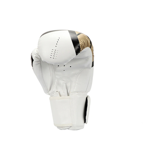 Customized High Quality Professional Boxing <b>Gloves</b> PU <b>Leather</b> Gold White Two Tone Kickboxing Training Adjustable Hook Loop - Product Image 6