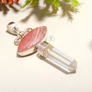 Pendentif en rhodochrosite taillée marquise en pierre naturelle personnalisée pour femmes et hommes avec pendentif en cristal Quartz taillé au crayon pierre précieuse - Product Image 4