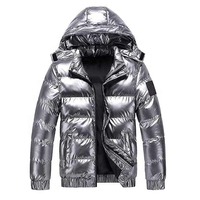 Veste d'hiver matelassée personnalisable, écologique, chauffante, en toile imperméable et coupe-vent, style vintage, à capuche, rembourrée de coton, brillante