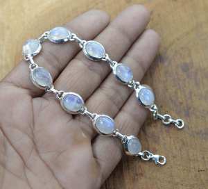 Rainbow Moonstone 925 Sterling Silver Adjustable <b>Bracelet</b> Natural White Moonstone Oval Gemstone Jewelry Gifts Women - Product Image 3