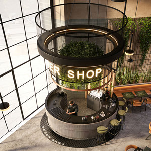 Comptoir de bar à café circulaire personnalisé avec éclairage LED, îlot de réception moderne cannelé pour <span class=keywords><strong>restaurant</strong></span> commercial et café - Product Image 2