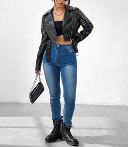 Veste en cuir PU matelassée et tissée, effet peau de mouton, avec rivets, pour femme, coupe-vent et respirante, collection automne 2024, personnalisable pour l'extérieur - Product Image 6