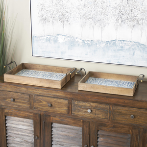 Table basse de salon assiette à thé rectangulaire plateau de service de nourriture plateaux de service décoratifs avec poignées - Product Image 4